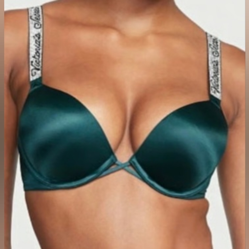 36B 36D 38D Victoria's Secret Shine Strap Bombshell PushUp Bra  Dark Green